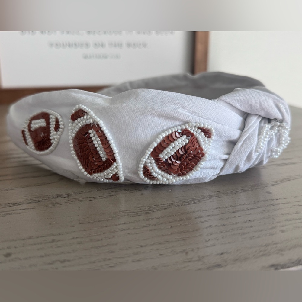 Stylish beaded football White Headband